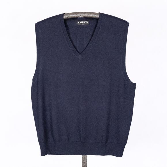 Men's Classic Wool Cashmere Pullover V-Neck Sweater Vest Size XL Blue Academia - Picture 1 of 3